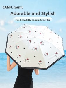 Sunshade Creative Three Fold Umbrella Kitty Cat Brand Home Daily Use Sun Rain Two Way Umbrella Manual Black Glue Coating Steel