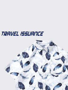 เสื้อเชิ้ตแขนสั้นหลวมๆ สไตล์ญี่ปุ่นย้อนยุคสำหรับฤดูร้อน TRAVEL ISSUANCE สำหรับผู้ชายและผู้หญิง ทรงหลวมๆ สไตล์ฮาวาย