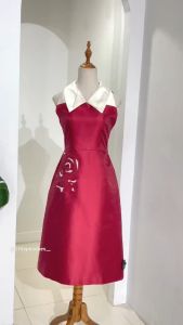 [Voucher 15% MOV 199K cap 100K  Đầm A HeraDG thiết kế phối cổ thêu lazer hoa hồng thanh lịch chất tafta cao cấp SDPBD1049