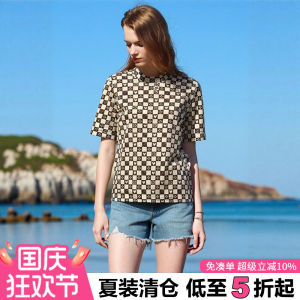 Slim Fit Floral Plaid T-Shirt Casual Short Sleeve Womens Style Commute Pure Color Polyester Fiber round Neck Regular Length