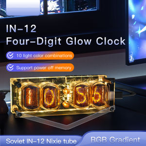 4-bit IN-12 Glow Tube Clock IN12 Nixie Clock Base Gift Ambient Lighting Computer Desktop Accessories Advanced Version DC5V 