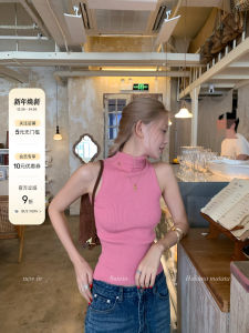 Pink Sleeveless Knitted Vest Womens Inner Wear Slim Fit Top White Peach Ice Sand 2025 Winter New Style Commute Simple Style