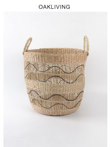 Handwoven Oakliving Dirty Laundry Basket Indoor Living Room Utility Storage Straw Basket Handheld Country Style Home Organizer