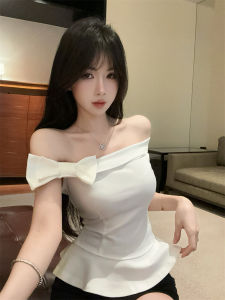 GUZILIAN | Summer Butterfly Knot Strap Vest Womens Pure Desirable Spicy One-Shoulder Fishbone Tube Top Fluffy Small Top Beautiful