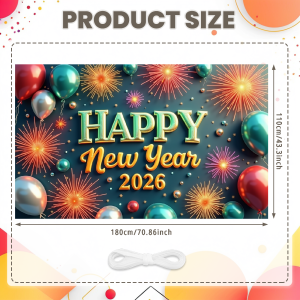 2026 Happy New Year Banner Night Glittering Design for Christmas Photography Decor Celebrate Party Family Poster Photo Studio