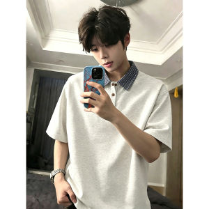 ZHUOCAN | Black Houndstooth Fake-layered Short Sleeve Summer Polo Shirt