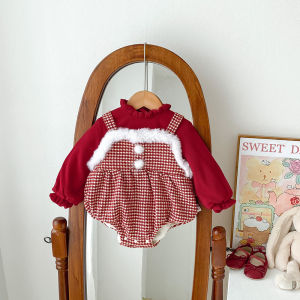 Fleece Lined Baby Girl Romper Christmas Theme Winter Outfit Bottom Covering Adorable Princess Birthday Party Dress
