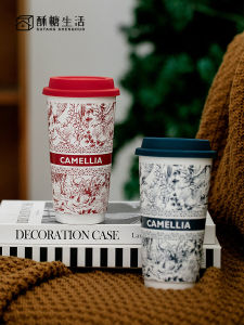 แก้วน้ำดินเผาจีนโบราณขนาดใหญ่พร้อมฝาสำหรับใช้ในออฟฟิศ แก้วน้ำดินเผาแบบถือได้ แก้วน้ำดินเผาแบบมีฝา