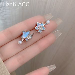 Mint Blue Starring ดาวเทียมต่างหู Elegant Minimalist ขนาดเล็กและลอบบางจักรวาลเงินบริสุทธิ์ Ear Studs สําหรับผู้หญิง