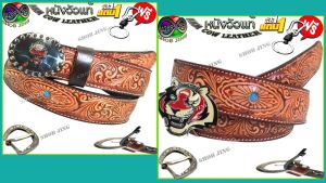 เข็มขัดหนังวัวแท้เย็บขอบลายไทยรีติดค้อยซื้อ1ฟรี2 เข็มขัดหนังวัวแท้เย็บขอบ+หัวเข็มขัด แถมฟรีพวงกุญแจ เข็มขัดหนังแท้สไตล์วินเทจ เข็มขัดหนังวัวงานแฮปวี่ เข็มขัดแนวคาวบอย ผลิตจากหนังวัว100% ย้อนยุค ลำลอง ทนทาน ถอดเปลี่ยนหัวเข็มขัดได้เจาะรูให้ Cowboy belt