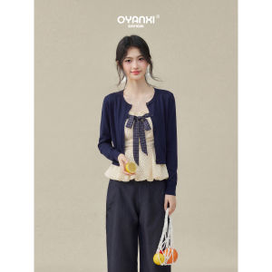 OUYANGXI | Áo Phối Nơ Chấm Bi Kiểu Retro Dáng Đẹp Mùa Hè