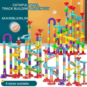 Construction Marble Run Race Track Building DIY Blocks Kids 3D Maze Ball Roll Toys Children Christmas Gift 45/93/113/142pcs Set