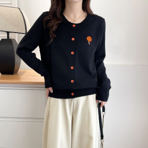 สไตล์เกาหลี ฤดูใบไม้ผลิ ฤดูใบไม้ร่วง ผู้หญิง ถัก คาร์ดิเกน เห็ด งานปัก เสื้อแจ๊กเก็ตคอกลมสไตล์วิทยาลัย หลวม แขนยาวพอดี