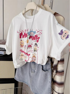 เสื้อยืดคอกลมแขนสั้นผ้าฝ้ายพิมพ์ลายการ์ตูนสำหรับผู้หญิง ฤดูร้อน 2025 ทรงหลวม ระบายอากาศได้ดี ระบายความชื้นได้ดี