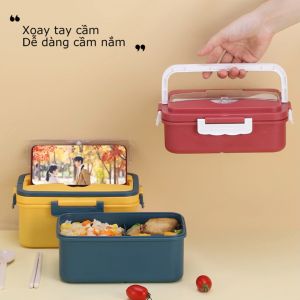 Hộp Cơm Văn Phòng 3 Ngăn Cao Cấp Kèm đũa Thìa 1000ml