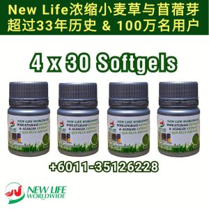 New Life Wheatgrass & Alfalfa Extract + Q10 (Family Pack 3 Bottles 120 Softgels Free 1 bottles 30 Softgels)