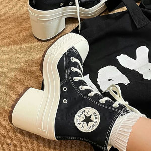 Womens Canvas Shoes Spring 2024 round Toe Knot Thick Bottom High Heel Waterproof Platform Retro Style Versatile Casual Sneakers