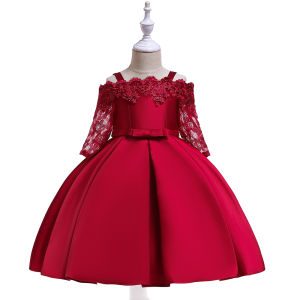 Elegant Flower Party Girls Dress Christmas Costume Half Sleeve Wedding Bridesmaid Princess Dress Girl Birthday Evening Prom Gown