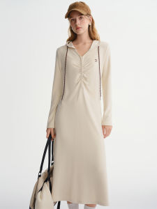 DUSHU | Casual Hooded Pleated Waist Dress
