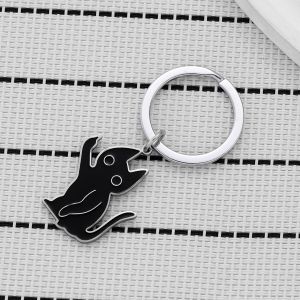 Funny Stainless Steel Black Cat Middle Finger Black Cat Pendant Key Chain Car Keyring Women Child Gift Jewelry bag charam