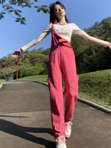 Quần Jeans Denim Ống Thẳng Cạp Cao Cho Nữ Quần Dài Thường Ngày Mùa Xuân 2024 Quần Denim Ôm Vừa Vặn Màu Hồng Quần Dài Thời Trang