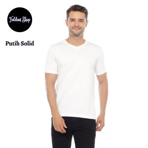 Kaos Polos Pria Vneck Lengan Pendek Bahan Katun Combed 30s Warna Putih Solid