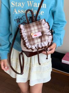 Ballet Style Mini Lace Backpack Womens Fashionable Trendy Handbag Single Shoulder Bag Bookbag Youthful Daily Use Waterproof