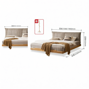 YUANSHI YUANSU | Suspended Modern Minimalist Double Bed Oak Fabric