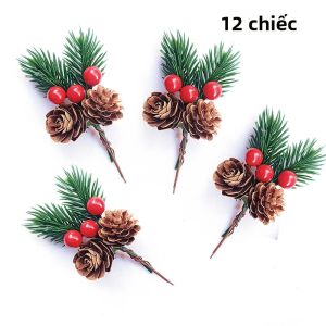 12 Cây Thông Giáng Sinh Nhân Tạo Hình Nón Thông Và Cành Quả Đỏ Trang Trí Giáng Sinh Cành Cây Thường Xanh Giả Để Làm Quà Tặng Lễ Hội Tự Làm