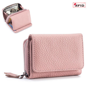 Japanese Style Short Genuine Leather Womens Tri-Fold Mini RFID Wallet Large Capacity New Multi-Functional Coin Pocket Cosmetics Bag
