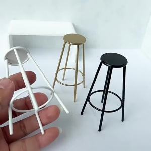 /Kb/Dollhouse Kitchen Cafe Furniture Decoration 1:12 Scale Miniature Bar Stool Metal Round Chair Model 1Pcs