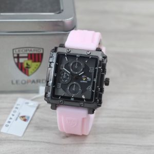 Jam Tangan Wanita Leopard 8055 Tali Karet Analog Tanggal Aktif Chronograph