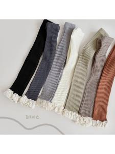 Girls Lace Edge Nine Points Cotton Padded Trousers Spring Autumn High Waist Combed Cotton Baby Girls Outerwear Pants Socks