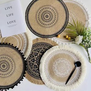 Woven Coaster Ins Style Scandinavian Placemat Cotton Linen Table Insulation Mat Shooting Props Home Jute Decorative Mat