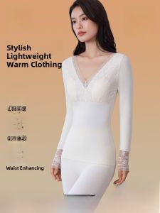 MiiOW | Warmth Cat Woman Modal Slim Fit Thermal Underwear Set With Chest Pad Lightweight Autumn Pants Long Sleeve V-Neck Solid Color