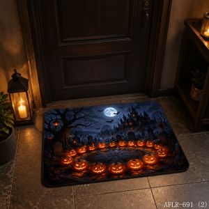 VIKAMA Halloween Pumpkin Bat Floor Mat Soft Non Slip Entrance Door Mat Bathroom Rug Decor