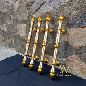 Handle Pintu Rumah Kuningan Motif Monas Sawo Kombinasi Gold 51 cm 4 Pcs