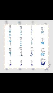Good luck befalls! Blue Non-perforated Fake Navel Buckles All Kinds of Pendants Diamond Navel Accessories Beach Accessories Slimming Accessories European and American Style - 1PCS