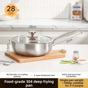 YIYIPAI | Food Safe 304 Stainless Steel Non-Stick Electromagnetic Friendly Deepened Frying Pan