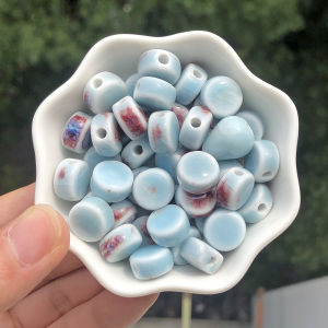 10Pcs Multicolor Flat Round Floral Glaze Ceramic Beads 11mm Spacer Charm Bead for DIY Jewelry Making Necklace Beaded Accessories