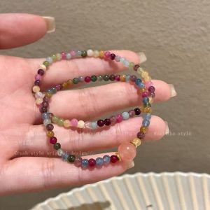 CalceNubes สร้อยข้อมือลูกปัดคริสตัลทัวร์มาลีนสีชมพูสร้อยข้อมือจีนใหม่