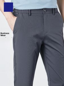 ROMON | Lormen Summer Thin Mens Casual Pants Slim Straight Business West Pants No Ironing Elastic High-grade Ice Silk Long Pants