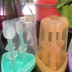 LAKOE Sikat gigi lidah bayi silikon 3in1 dengan kotak bpa free/Pembersih mulut bayi 0-2 tahun