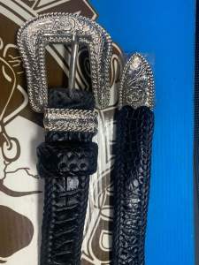 เข็มขัดหนังจระเข้แท้ขนาดกว้างสาย30มมสีดำหัวมี3แบบทำจากซิ้งค์สีโคเมียมแบรนด์Easyrider