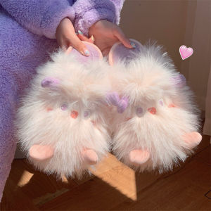 Womens Winter Indoor Slip-resistant Warm Comfortable Soft-soled Cotton Slippers Furry Elf Moon Shoe Korean Style Home Shoes