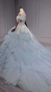 Cinderella Blue Wedding Dress - Dust Blue Ball Gown - Beaded Luxury Princess Wedding Dress - Fairy Disney Princess Wedding Dress -Ball Gown