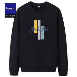 Lormen Mens round Neck Hoodie Long Sleeve Casual Fashion Print Spring New Style Versatile Base Shirt Comfortable Cotton Blend