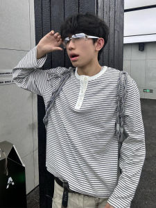 Áo Thun Nam Tay Dài Cleanfit American Stripes Cổ Henry Basic Layering Shirt Mùa Thu Phong Cách Cổ Điển Chất Liệu Cotton Polyester