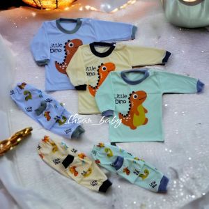 3 setel setelan baju bayi oblong panjang kancing bahu