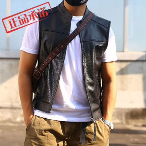 Harley Motorcycle Genuine Leather Vest Man First Layer Cowhide Spring & Fall Thin Mesh Stand Collar Casual Leather Vest Mens Coat